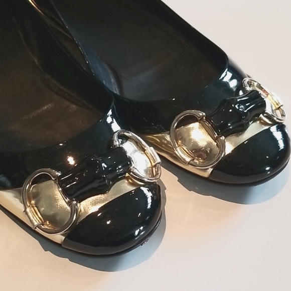 Gucci Horsebit Patent Black Gold Ballet Flats 35.5 - Picture 2 of 8